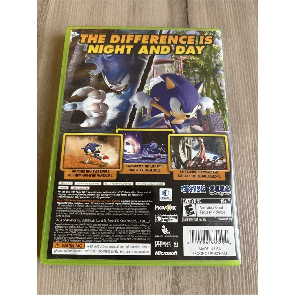 Sonic Unleashed Xbox 360 - Tested and Working - Manual‎ Included, Good Condition